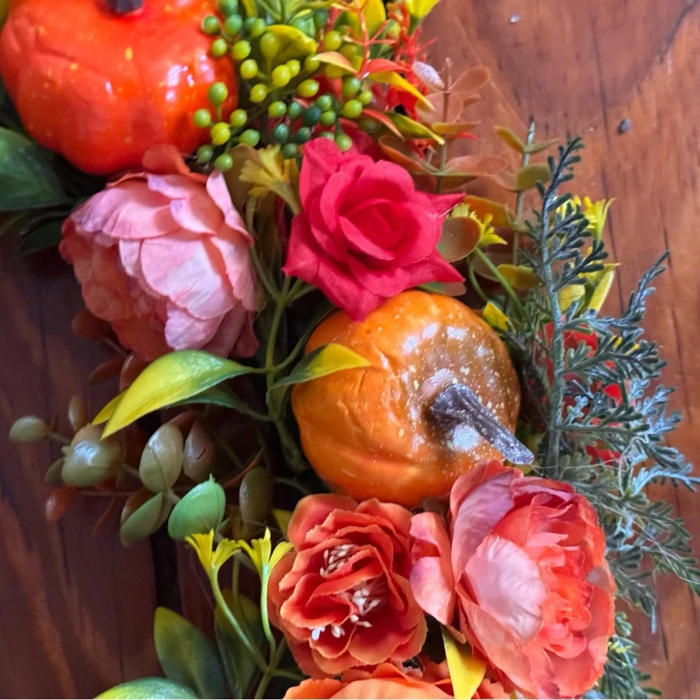 Autumn Floral Wreath with Pumpkins
